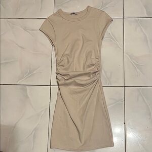 Zara Beige Ruched Mini Dress